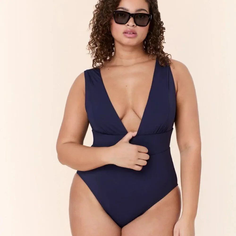 Andie Swim The Mykonos One Piece Swimsuit Navy Blue Size XXL